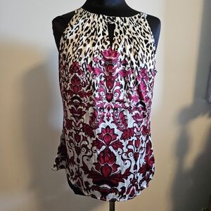 White House Black Market Silk Sleeveless Top - Black, White, Red Size 10